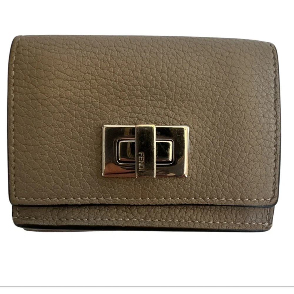 FENDI Tri-fold Leather Peekaboo Brown Womens Wallet PreLoved